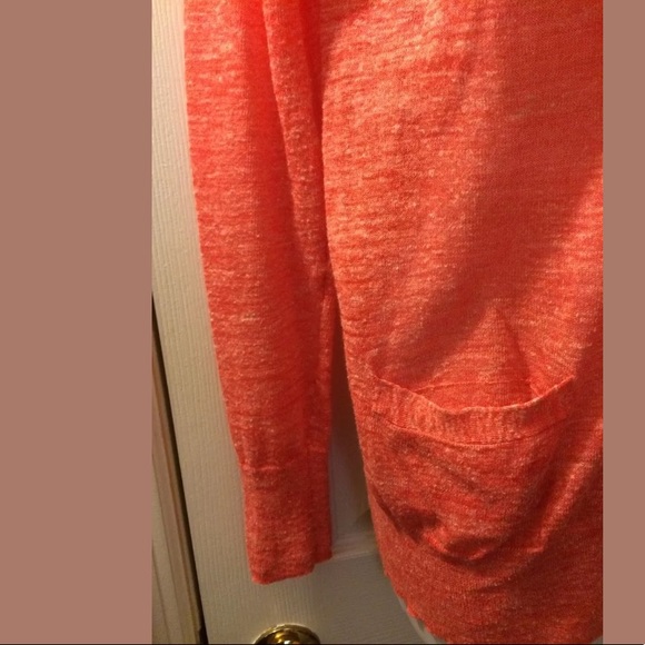 J. CREW Marled Linen Knit Cardigan Sweater Coral Pink Orange VNeck Layering Knit - Picture 4 of 10